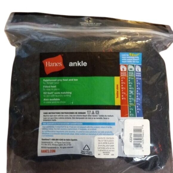 Hanes Size S 4.5-8.5 Ankle Socks Boys 10 Pair Black Comfort Toe Seam NEW - Picture 3 of 4